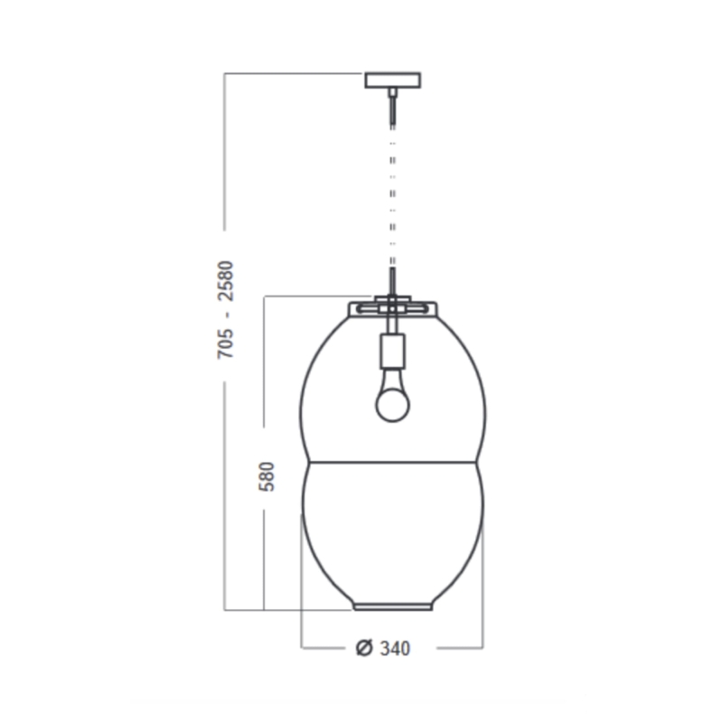 Szklana bursztynowa lampa wisząca MIRANDA AMBER LONG - rysunek.