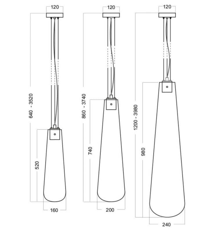 Podłużna szklana lampa wisząca ANDROMEDA FOG - rysunek