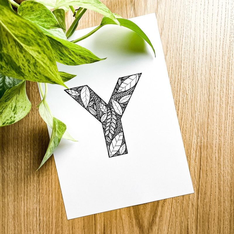 Plakat posiadający motyw roślinny z możliwością personalizacji - litera Y