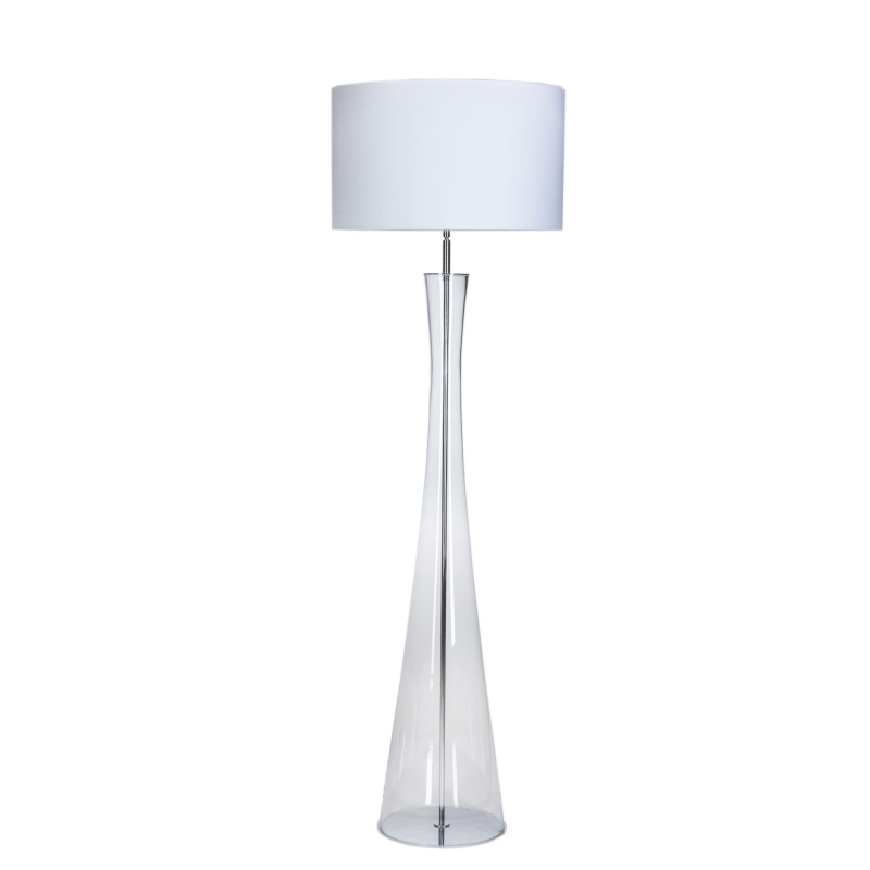 Szklana lampa podłogowa z białym abażurem SIENA.