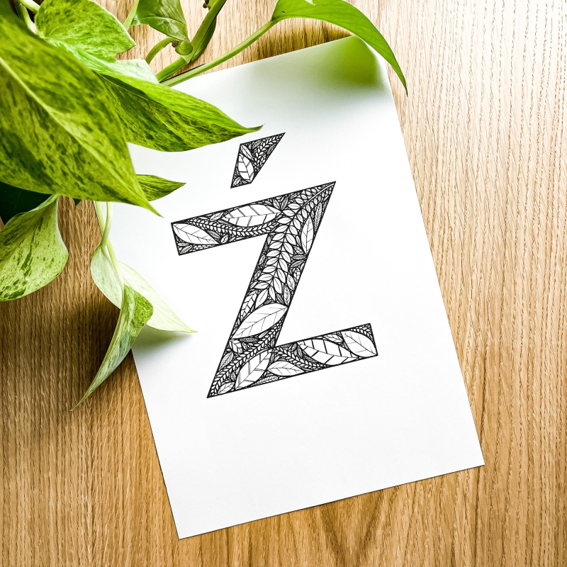 Plakat posiadający motyw roślinny z możliwością personalizacji - litera Ź