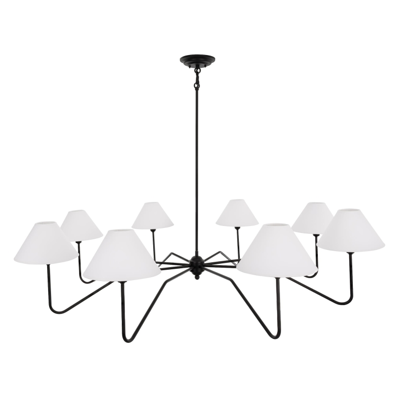 Duży czarny żyrandol z szerokimi abażurami SIMPLE PLUS L - białe abażury.