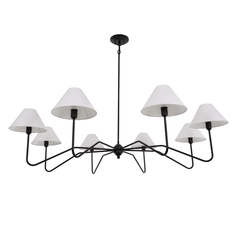 Duży czarny żyrandol z szerokimi abażurami SIMPLE PLUS L - białe abażury.