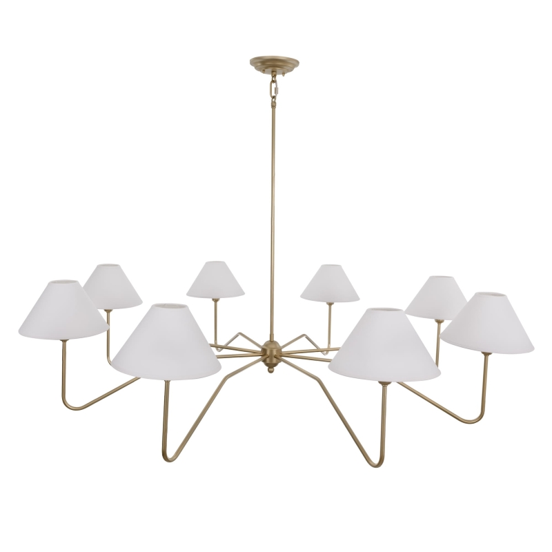 Duży złoty żyrandol z szerokimi abażurami SIMPLE PLUS L - białe abażury.