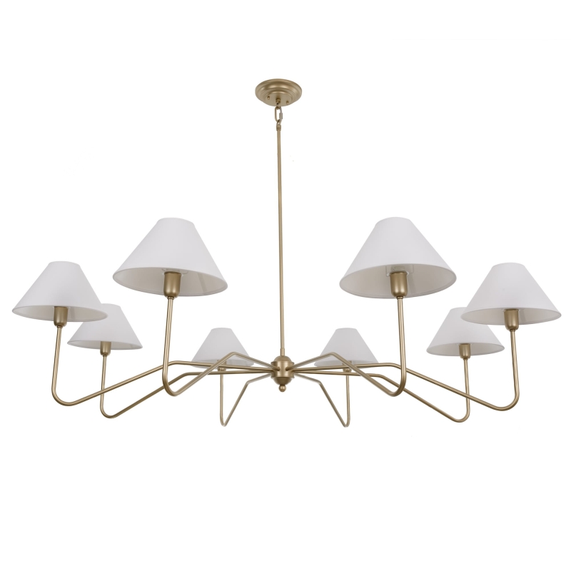 Duży złoty żyrandol z szerokimi abażurami SIMPLE PLUS L - białe abażury.