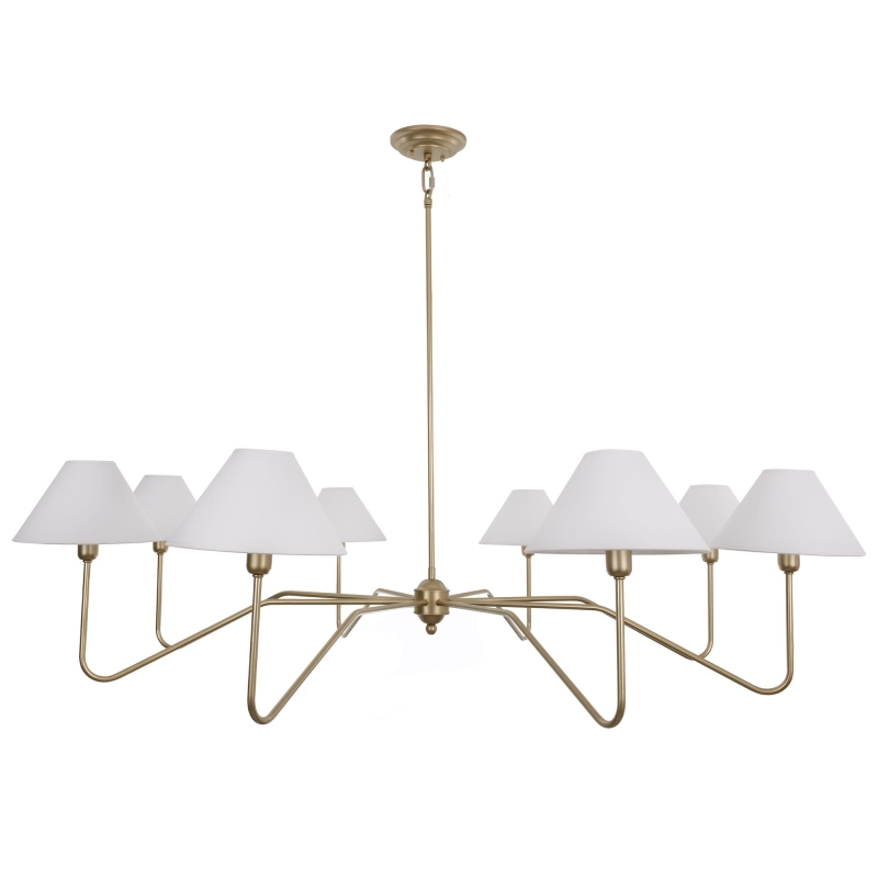 Duży złoty żyrandol z szerokimi abażurami SIMPLE PLUS L - białe abażury.