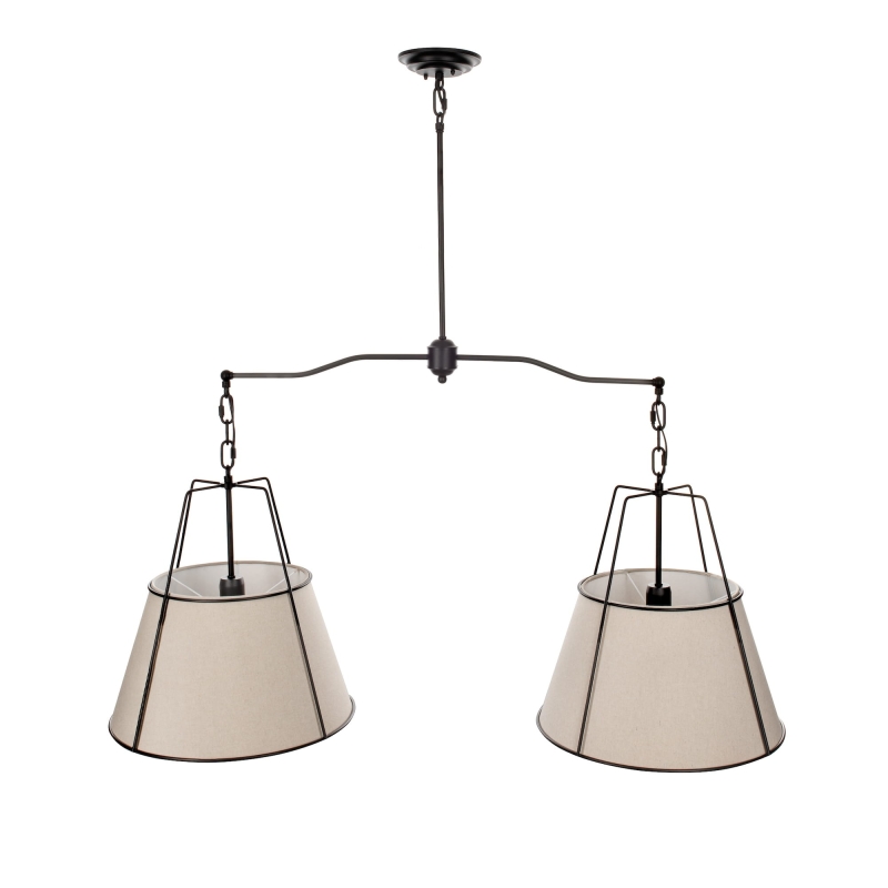 Czarna podwójna lampa wisząca z lnianymi abażurami AMBER TWIN