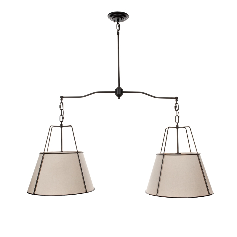 Czarna podwójna lampa wisząca z lnianymi abażurami AMBER TWIN