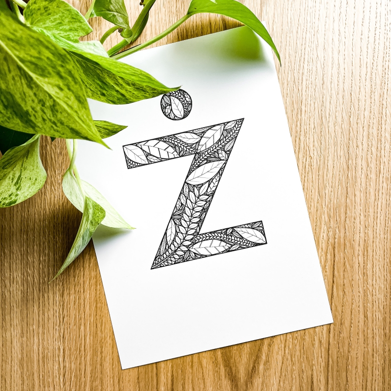 Plakat posiadający motyw roślinny z możliwością personalizacji - litera Ż