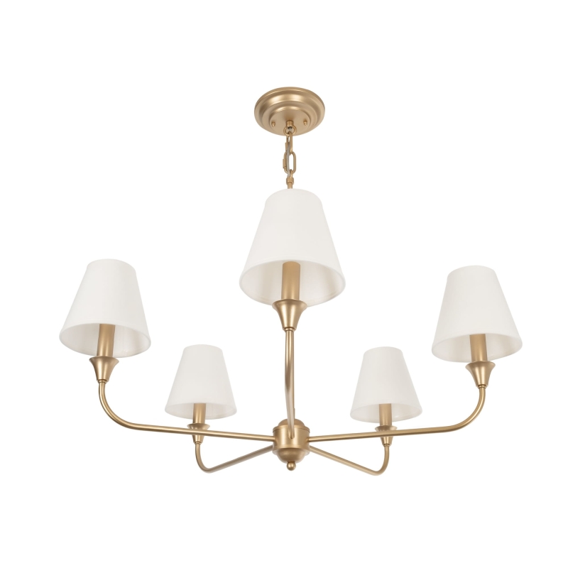 Złoty żyrandol z białymi abażurami na żarówkę CHIC S