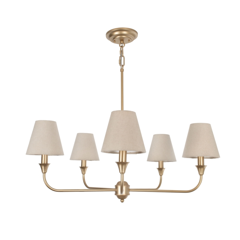 Złoty żyrandol z lnianymi abażurami na żarówkę CHIC S