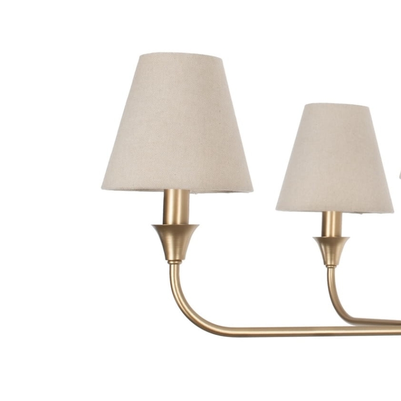 Złoty żyrandol z małymi abażurami CHIC M - lniane abażury - detal.