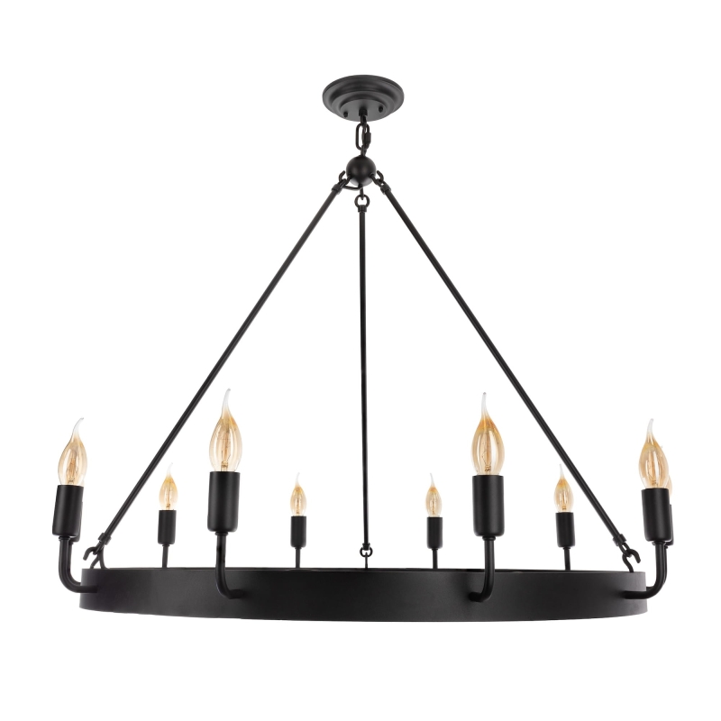Okrągły żyrandol metalowy czarny z 10 punktami świetlnymi.