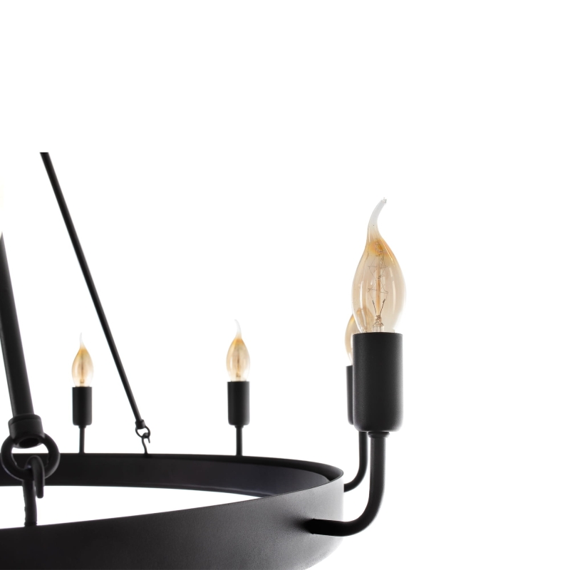 Okrągły żyrandol metalowy czarny z 10 punktami świetlnymi.