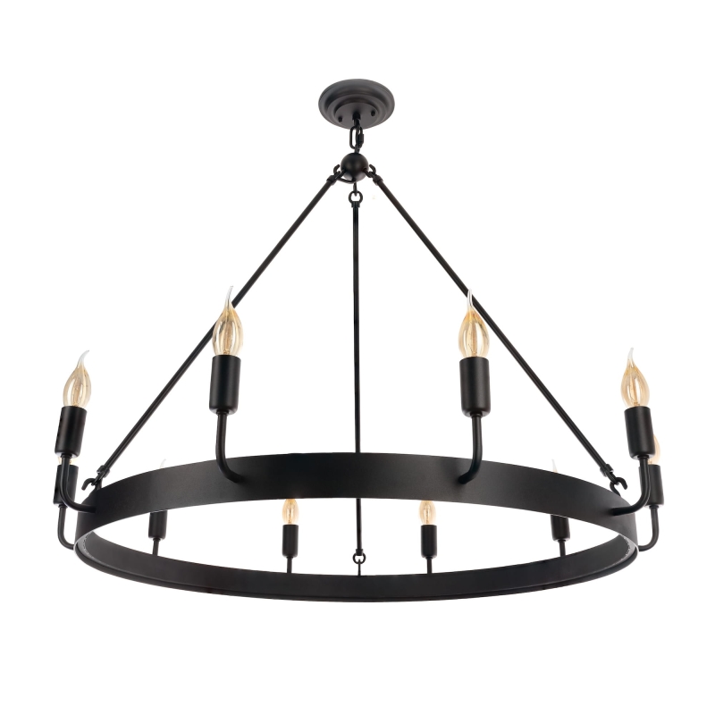 Okrągły żyrandol metalowy czarny z 10 punktami świetlnymi.