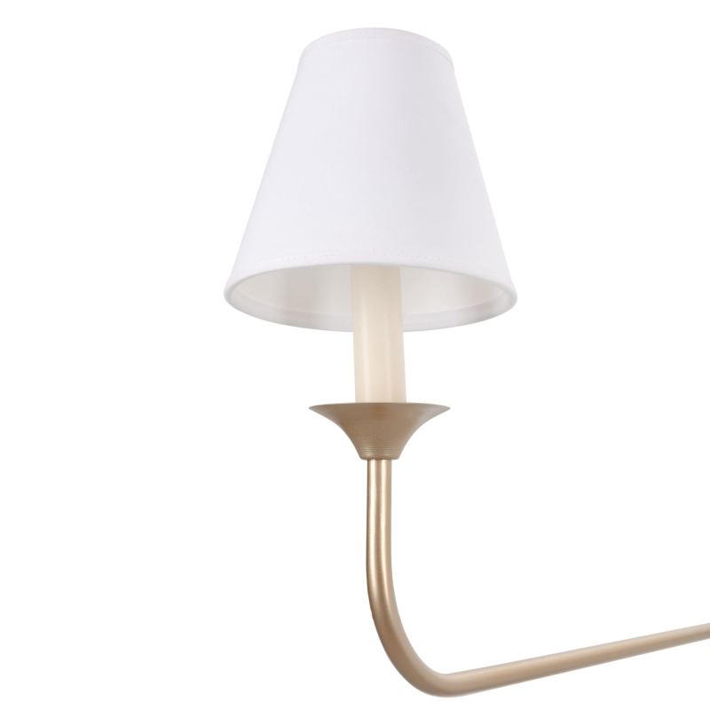 Duży złoty żyrandol z małymi białymi abażurami FARMHOUSE.