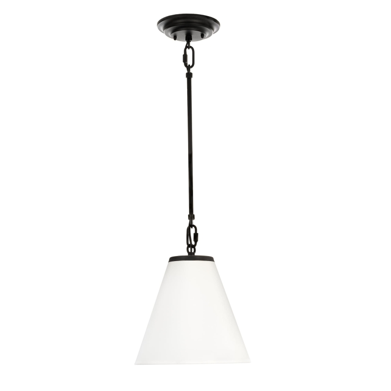 Pojedyncza czarna metalowa lampa wisząca z białym abażurem SOLO S