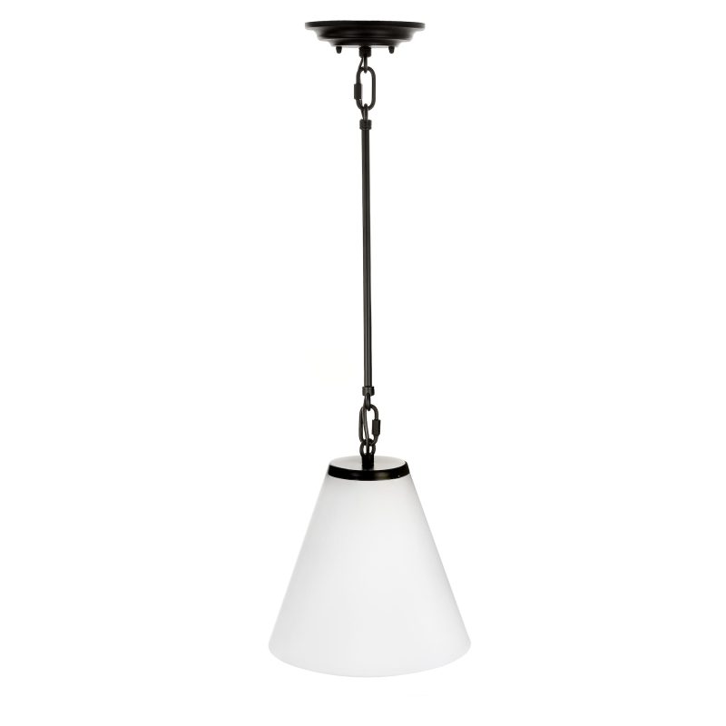 Pojedyncza czarna metalowa lampa wisząca z białym abażurem SOLO S