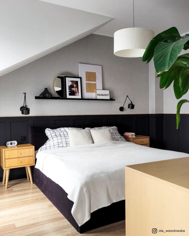 Biało-złota lampa wisząca z abażurem bouclé NEBIA II - aranżacja.