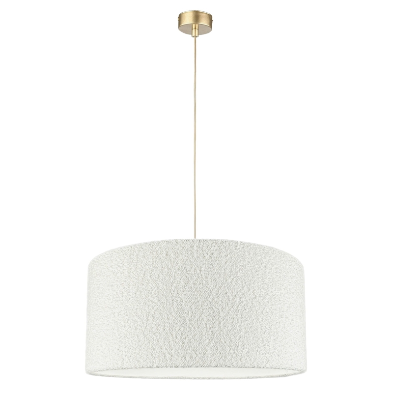 Biało-złota lampa wisząca z abażurem bouclé NEBIA II.