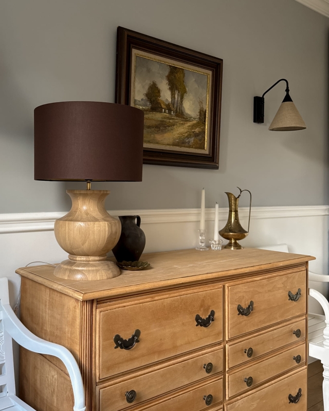 Brązowo-złoty abażur SOFIA - walec 38 cm - aranżacja