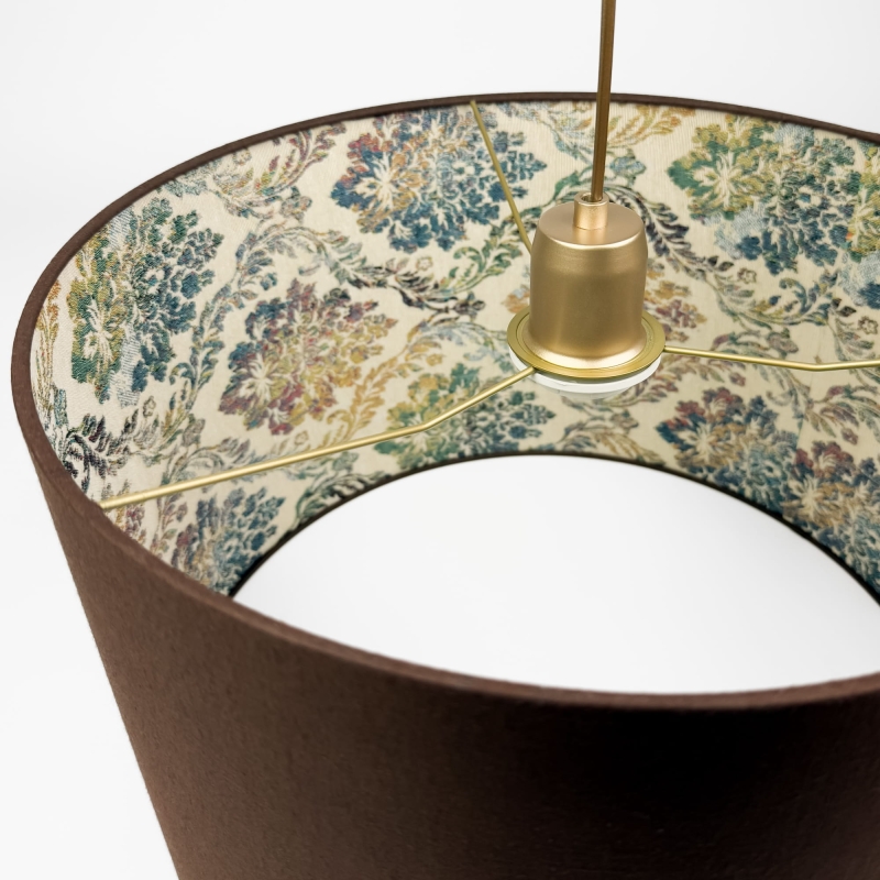 Brązowa lampa wisząca ze wzorzystym abażurem FARMHOUSE II M - detal