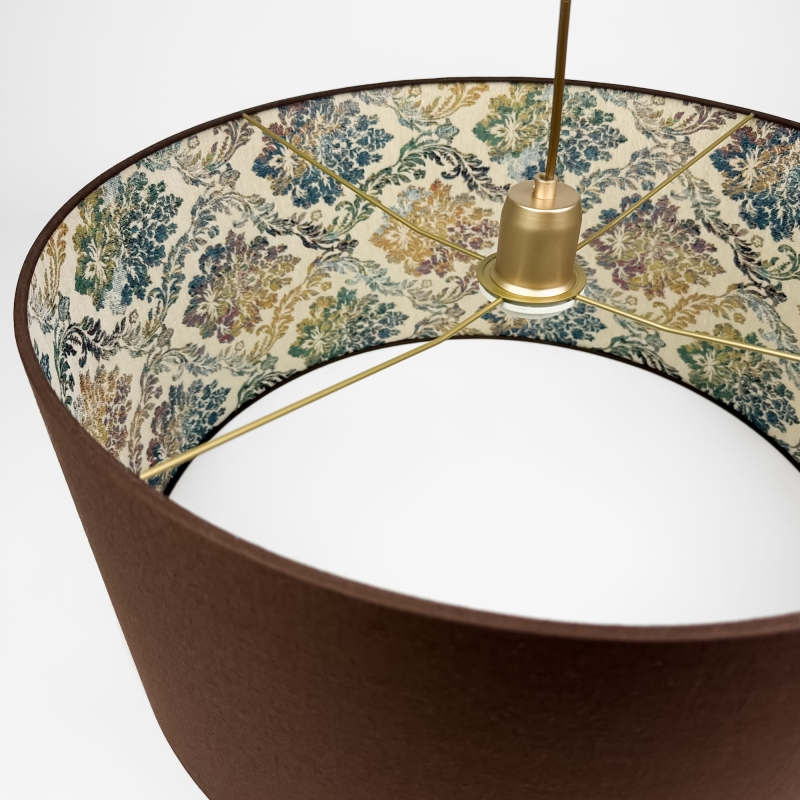 Brązowa lampa wisząca ze wzorzystym abażurem FARMHOUSE II L - detal