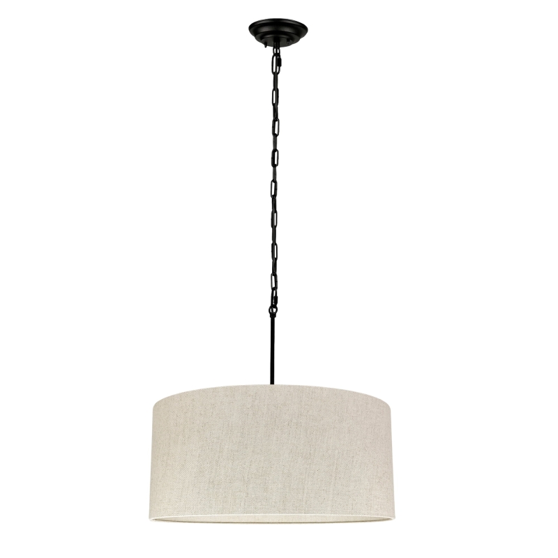 Lampa wisząca na łańcuchu z lnianym abażurem SILIA BLACK III len