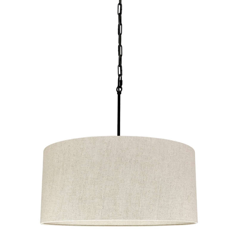 Lampa wisząca na łańcuchu z lnianym abażurem SILIA BLACK III len