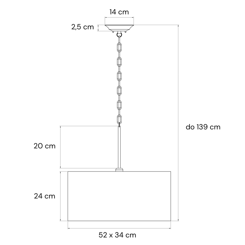 Lampa wisząca na łańcuchu z lnianym abażurem SILIA BLACK III len - rysunek
