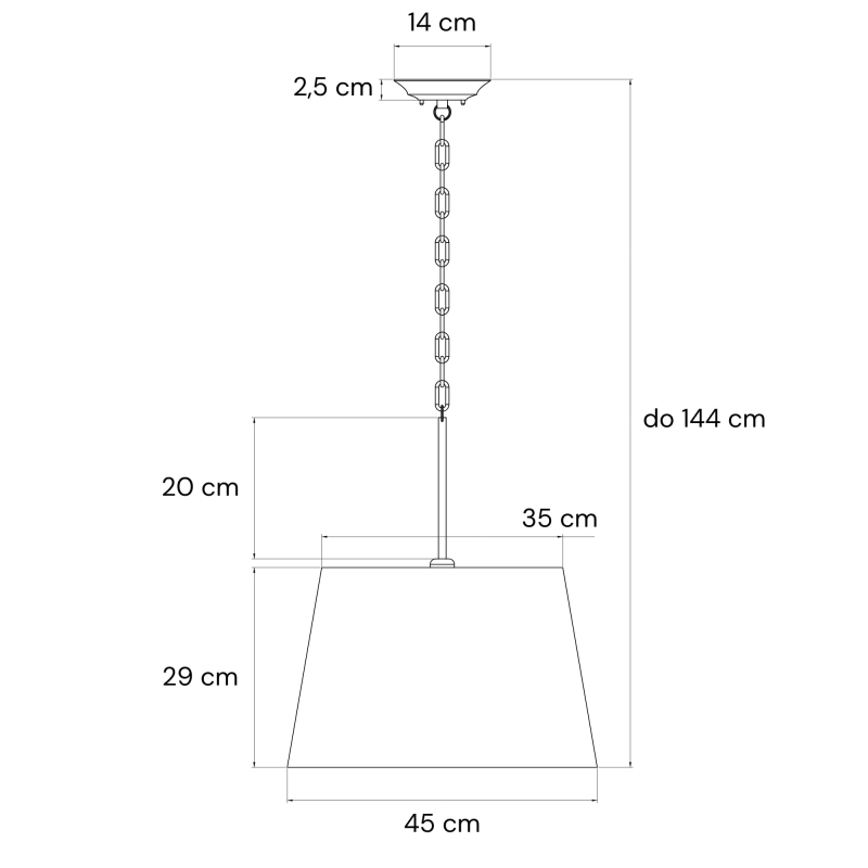 Biało-czarna lampa wisząca na łańcuchu ze stożkowym abażurem SILIA BLACK I biało-czarny - rysunek