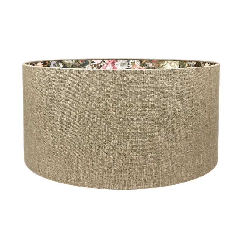 Lniany abażur z kwiatowym wzorem wewnątrz walec 50 cm AURA