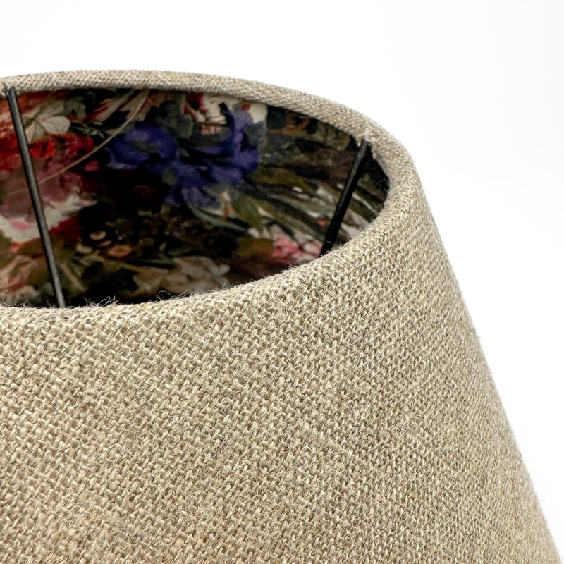 Lniany abażur z kwiatowym wzorem wewnątrz stożek 30 cm AURA - detal