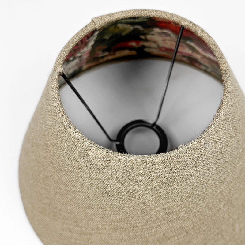 Lniany abażur z kwiatowym wzorem wewnątrz stożek 30 cm AURA - detal