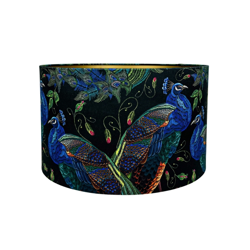 Czarny abażur w pawie ze złotym wnętrzem walec 38 cm PAVA GOLD