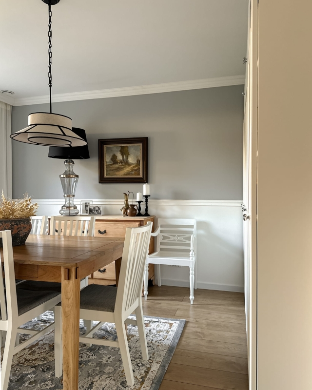 Lniana lampa wisząca na łańcuchu ONVI I len - aranżacja