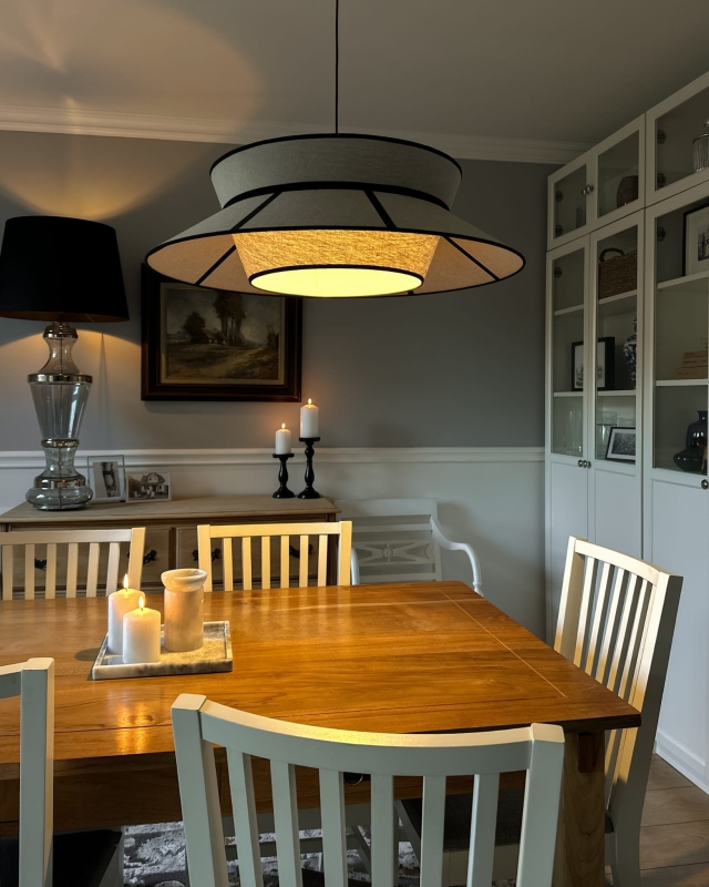 Duża lniana lampa wisząca ONVI II len - aranżacja