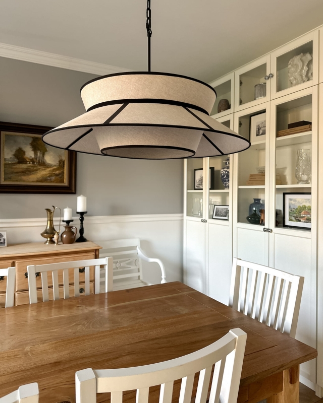 Duża lniana lampa wisząca na łańcuchu ONVI II len - aranżacja