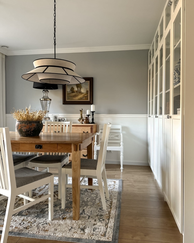 Duża lniana lampa wisząca na łańcuchu ONVI II len - aranżacja