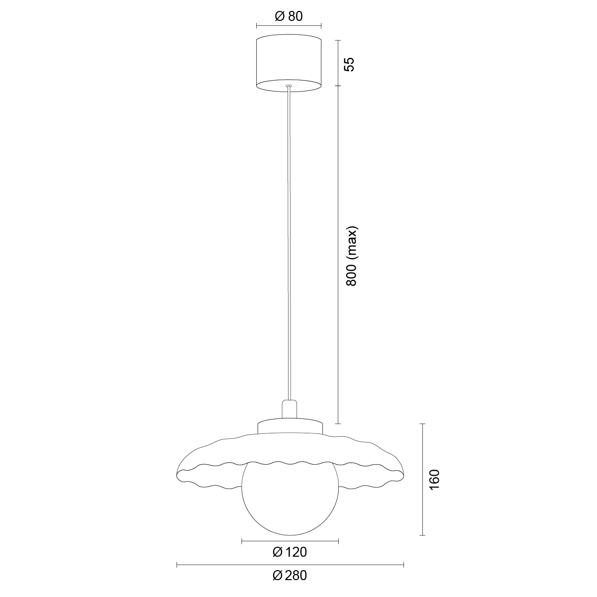 Lampa wisząca BOLL - wymiary