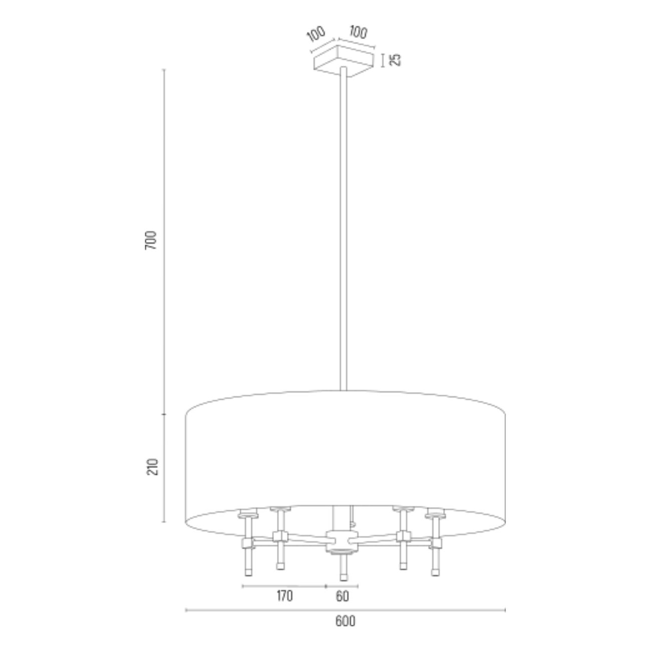 Mosiężny szczotkowany żyrandol ABBANO - rysunek techniczny