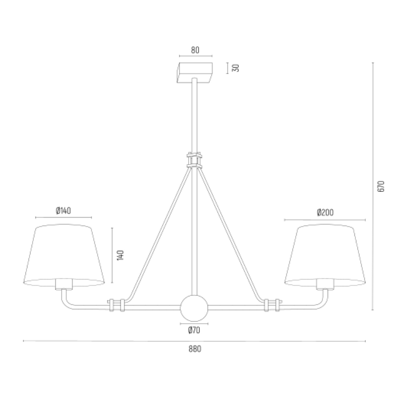 Podłużny żyrandol ATRANI - rysunek techniczny