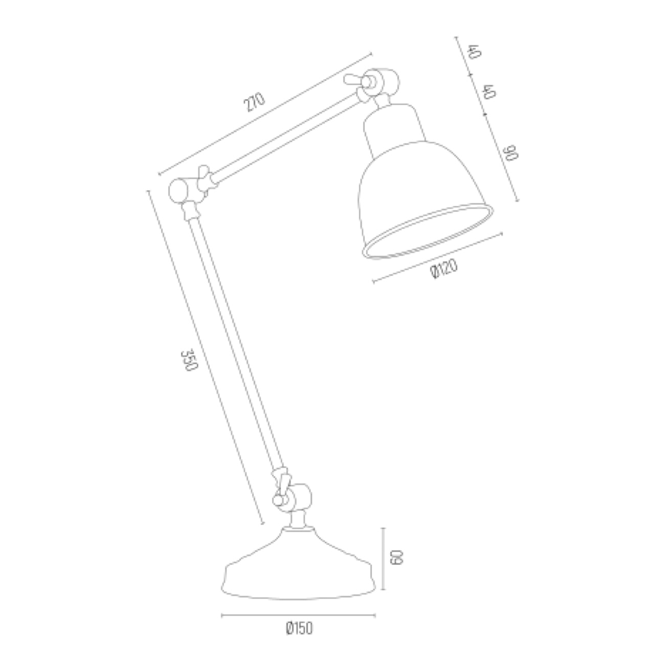 Lampa biurkowa EUFRAT - wymiary.