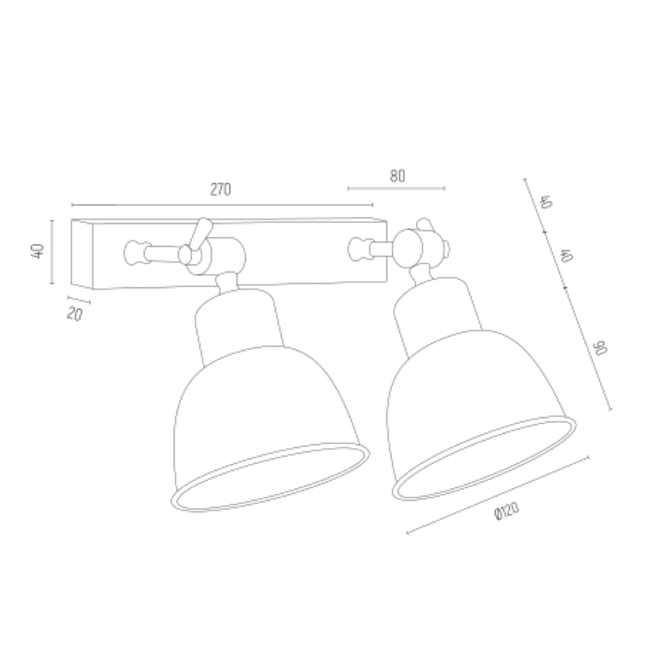 Kinkiet podwójny EUFRAT - wymiary.