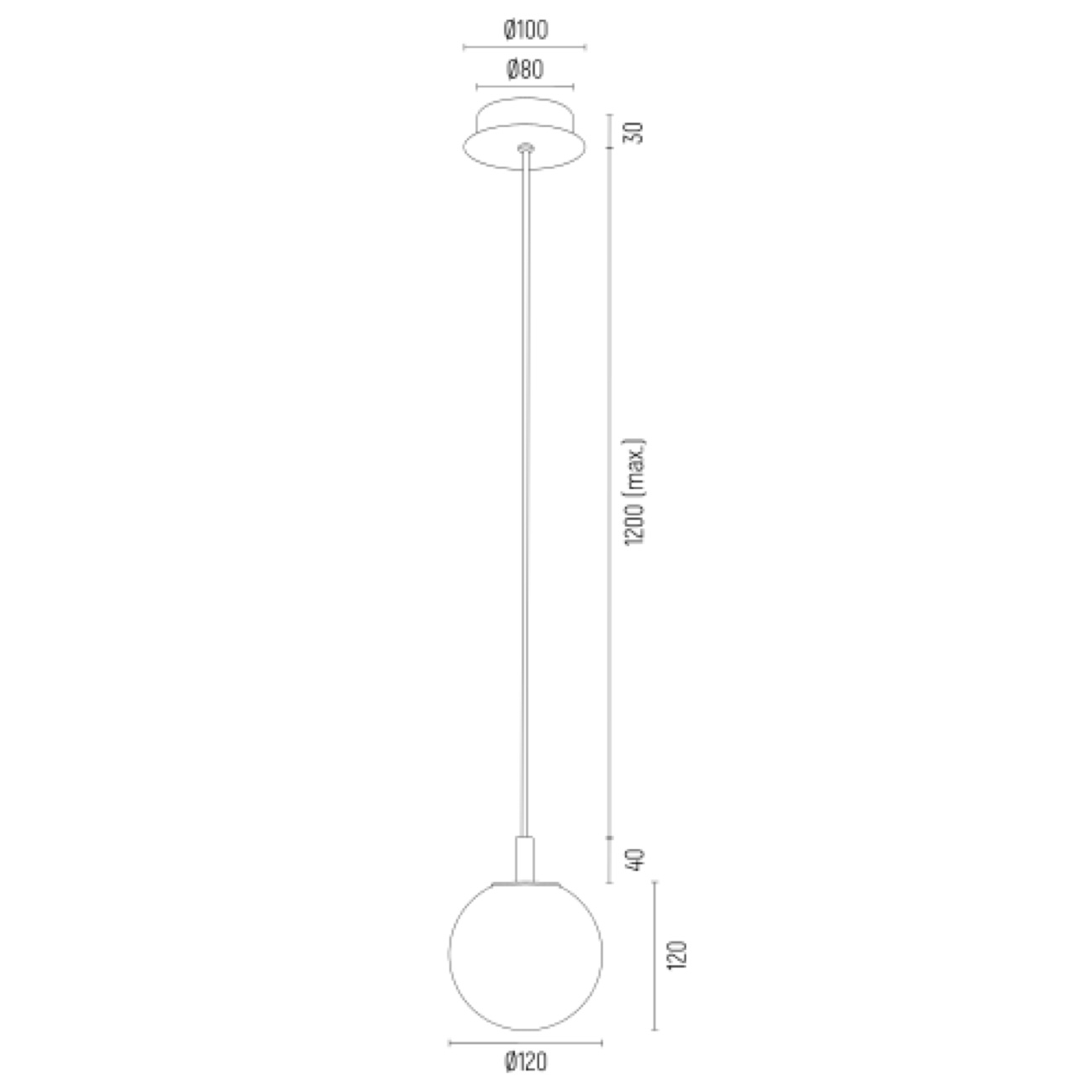Mosiężna lampa wisząca PALOMA kula mała - wymiary