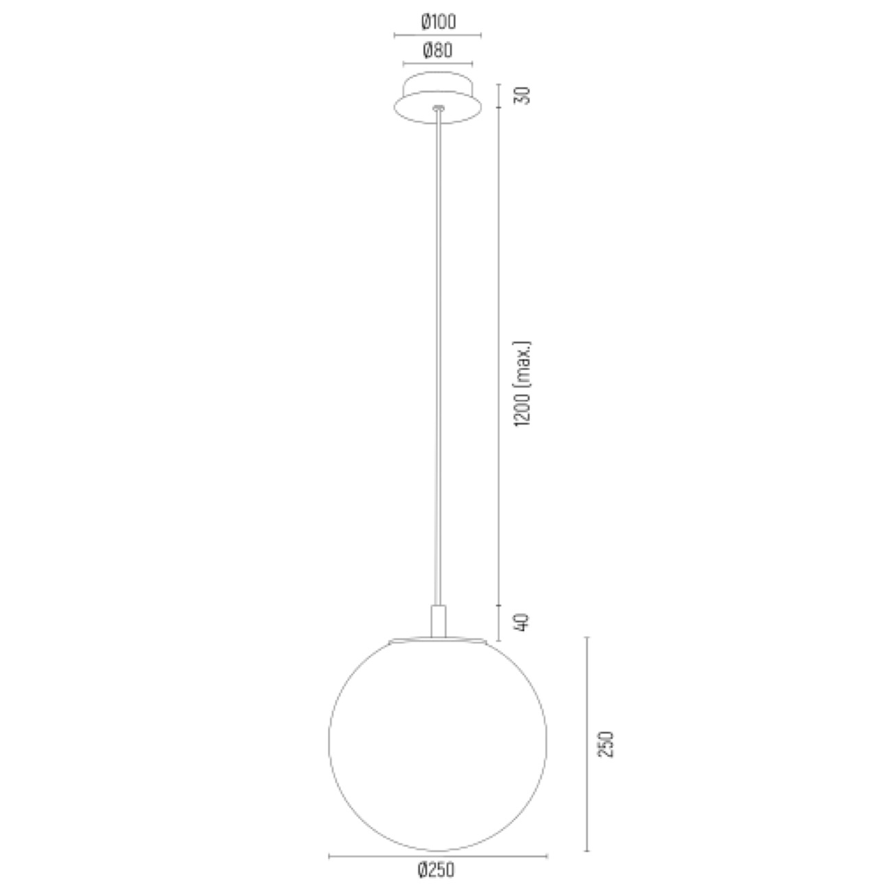 Mosiężna lampa wisząca PALOMA kula duża - wymiary