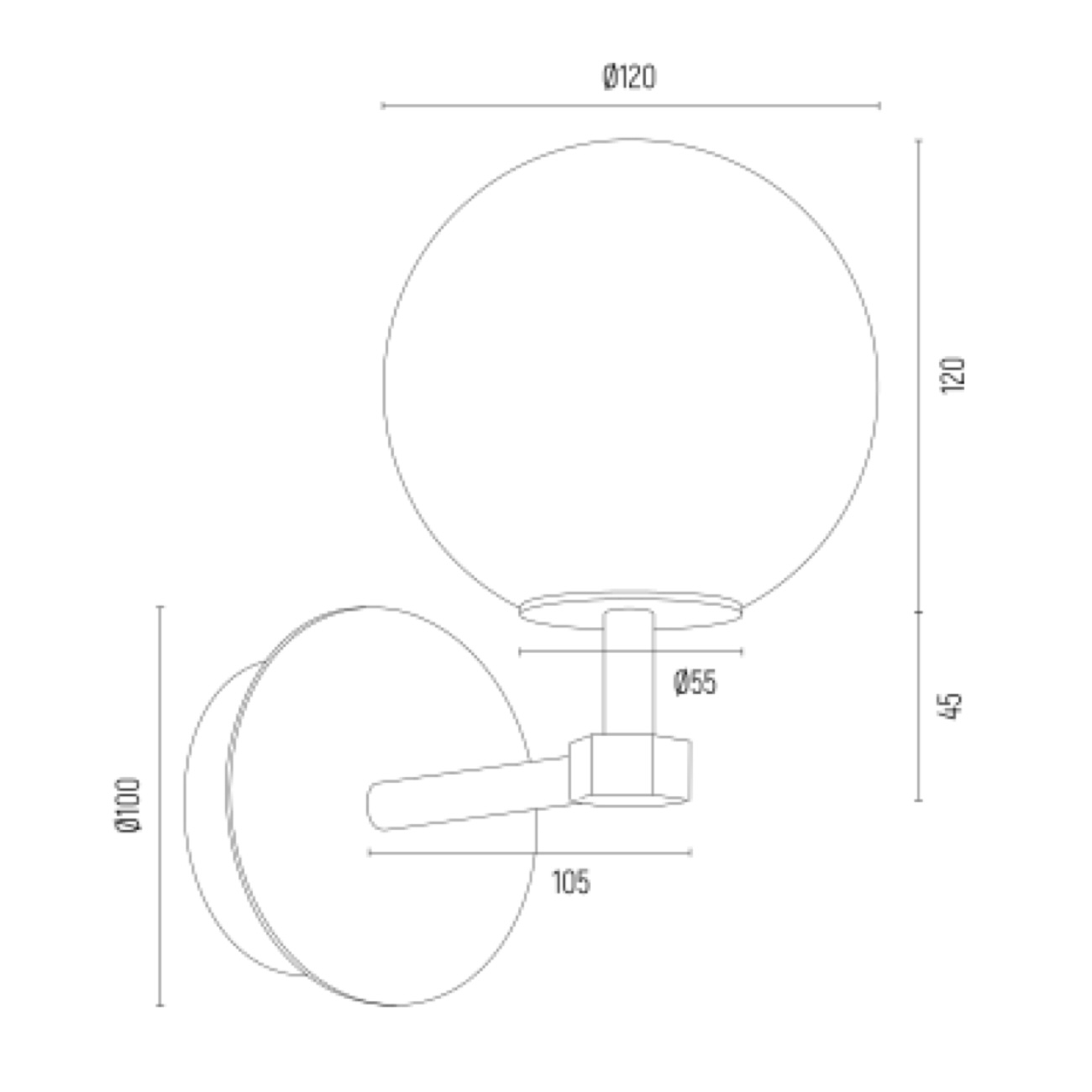 Mosiężny kinkiet kula PALOMA - wymiary