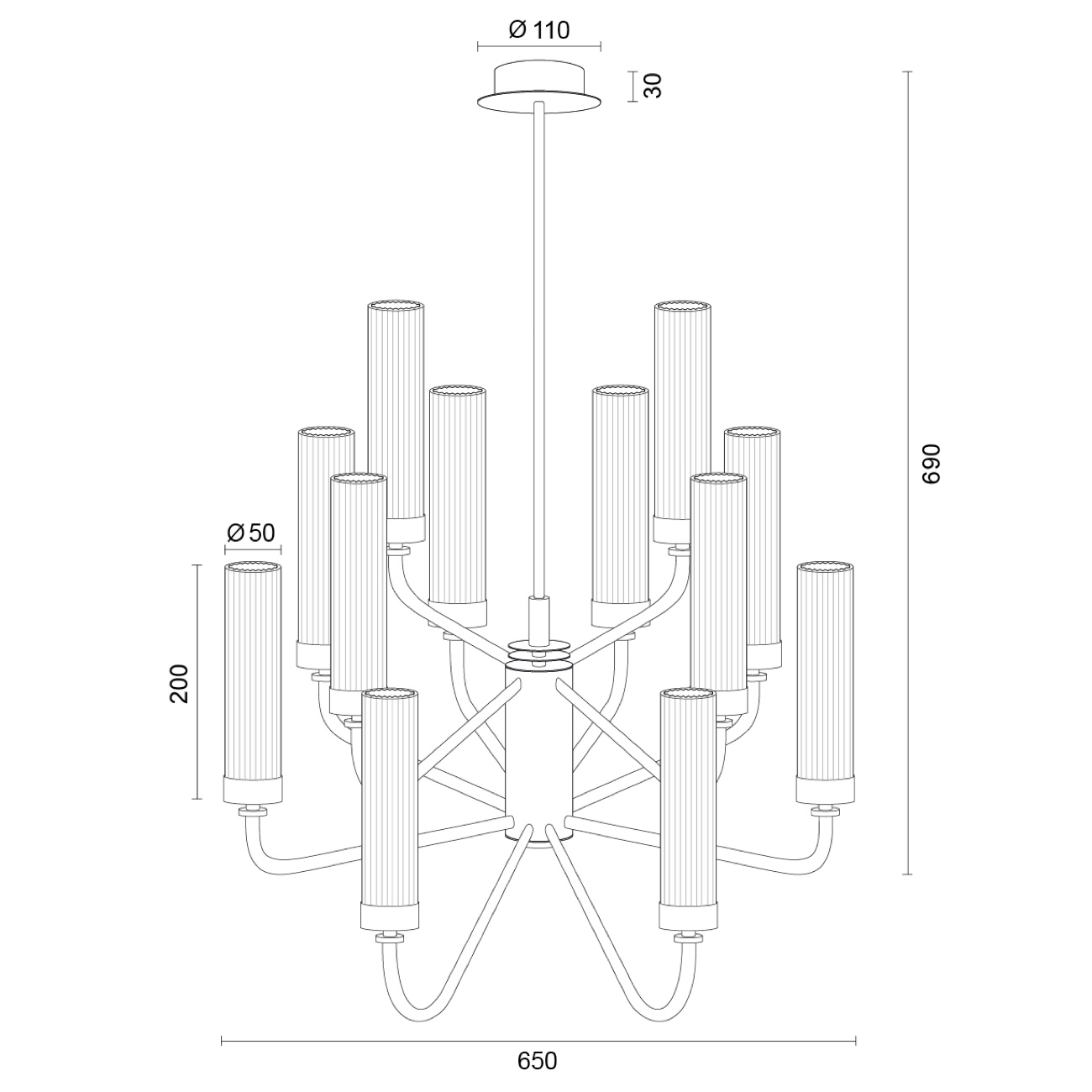 Żyrandol PRESTON 12 - rysunek