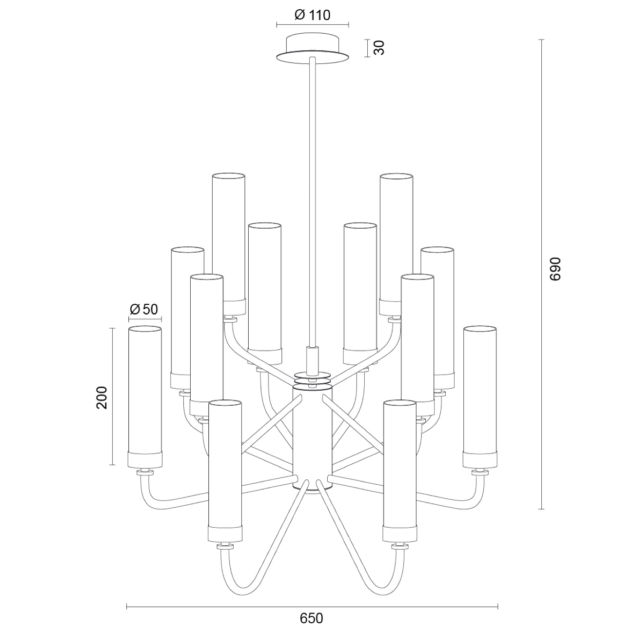 Żyrandol PRESTON 12 - rysunek