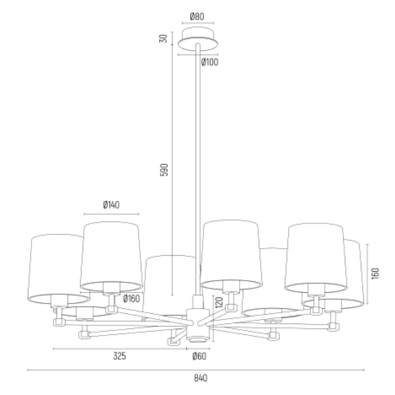 Mosiężny żyrandol PRINCETON 8 - rysunek